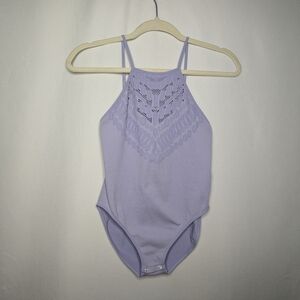 Intimately Free People Womens Purple Seamless Crochet Mesh Cutout Bodysuit M L